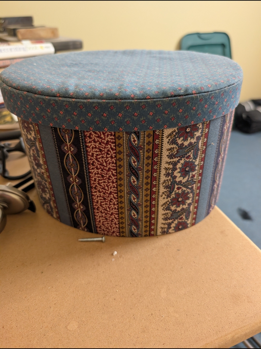 Patterned Round Storage Box - Blue